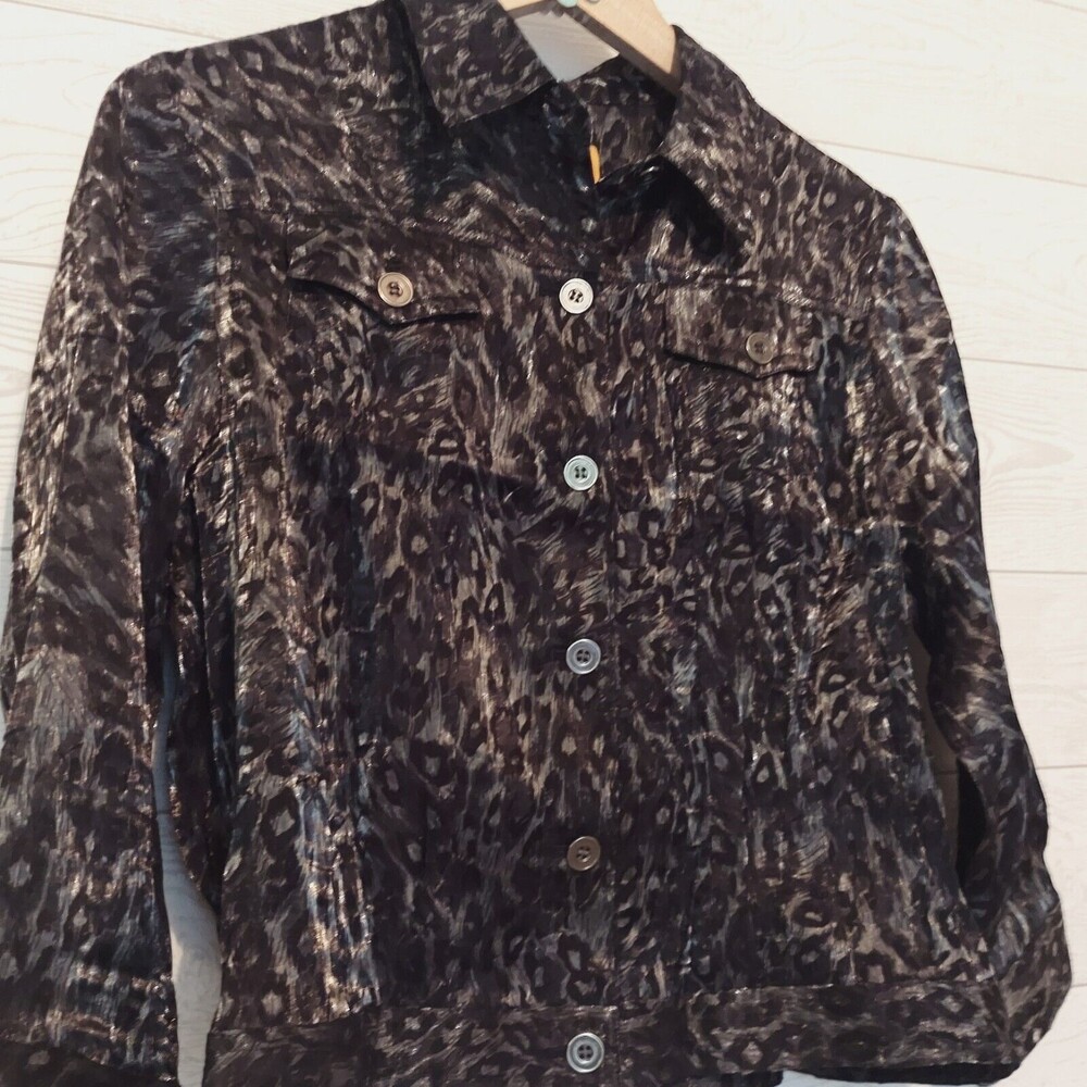 Ruby Rd Shacket Black Silver Animal Print 12P Button Up Metallic - Picture 10 of 10
